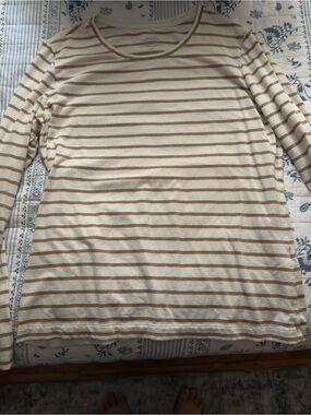 Banana Republic Factory Cream and Tan Striped Long Sleeve Top